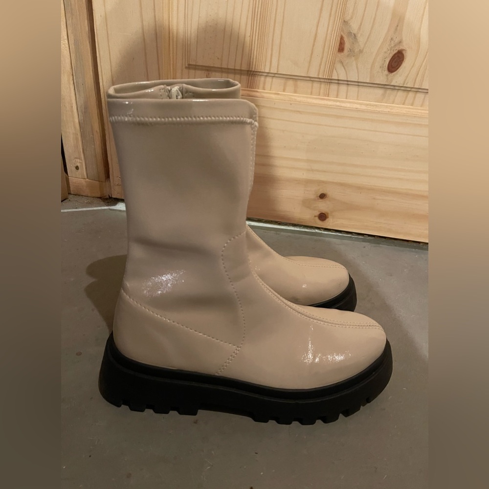 Asos White Patent Chunky Sole Sock Ankle Boots